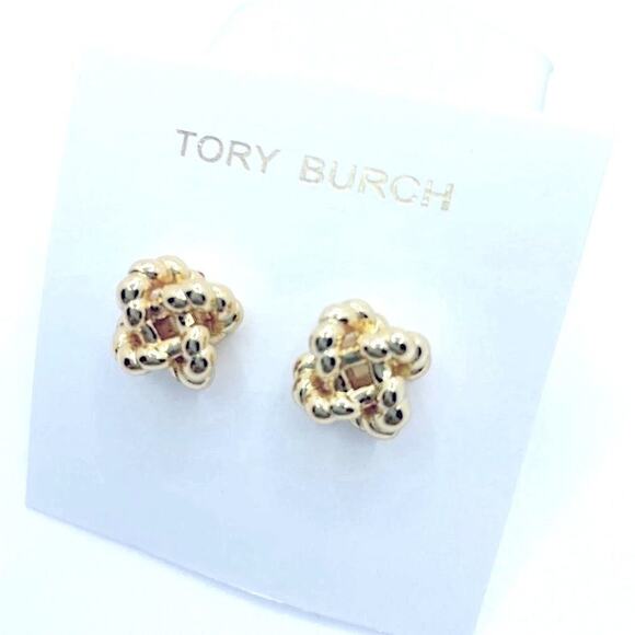 NWOT Tory Burch Gold Knot Stud Earrings - Picture 2 of 4